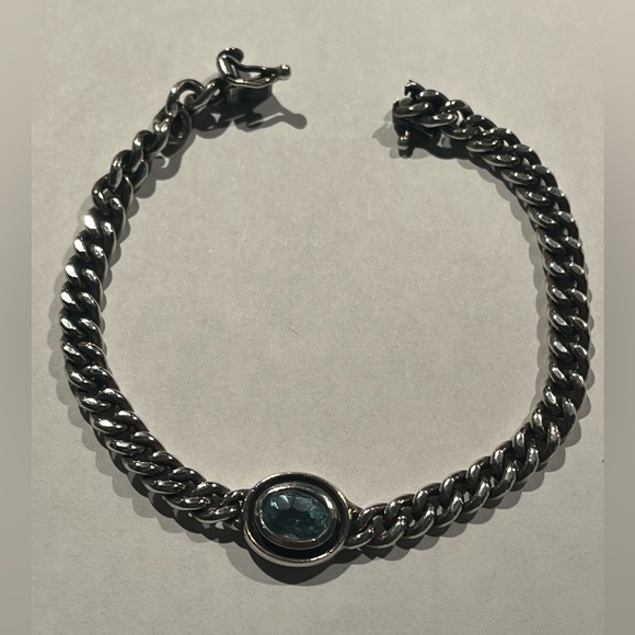 Jewelry - Sterling Silver Chain Bracelet with Blue Topaz Stone - 7.5 inches long